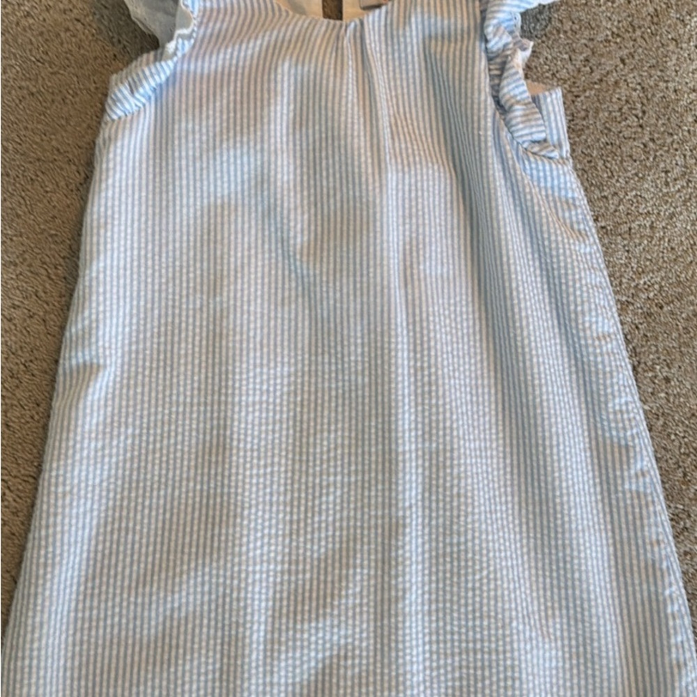 crown & ivy Light Blue Striped Ruffle-Shoulder Dress